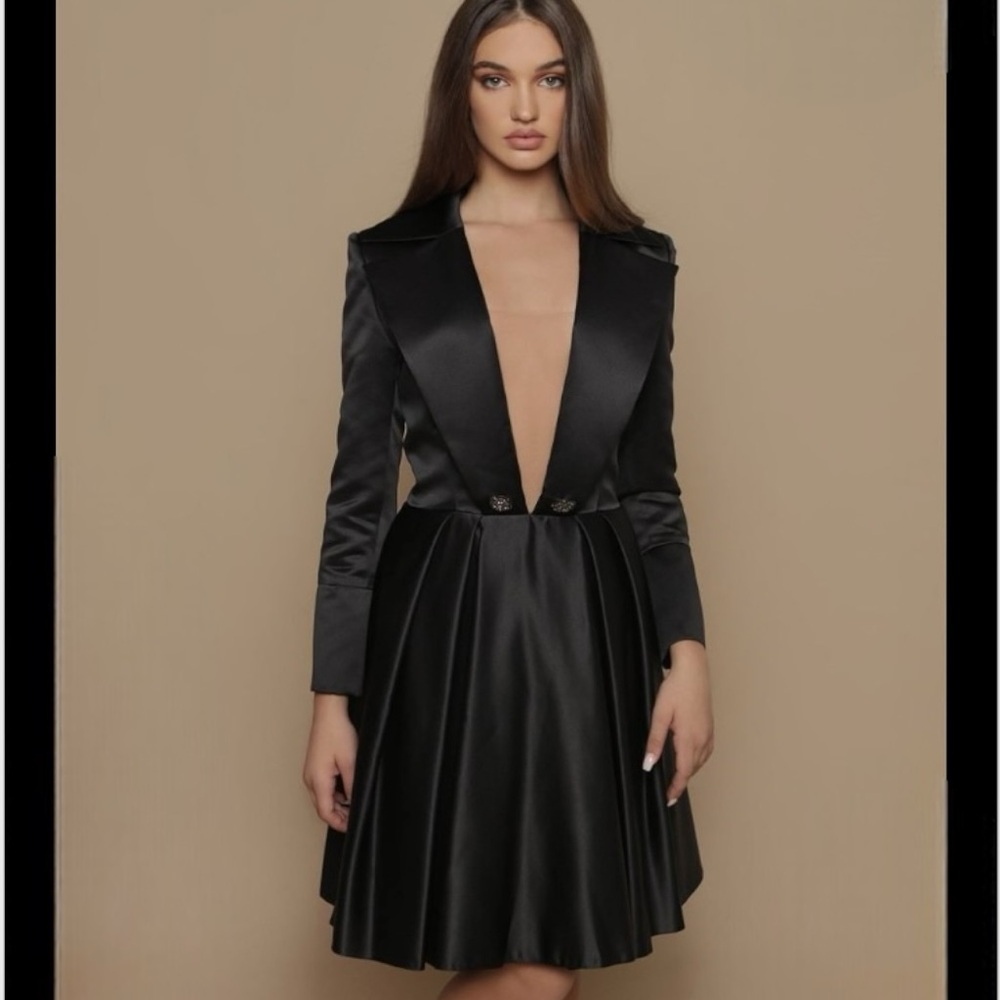 Tarik Ediz Raffinee Black A-line Cocktail Party Dress US Size 6
